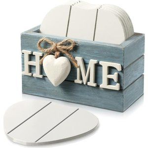 Coasters for Drinks,Wooden Heart Coasters Set of 6Farmhouse Coasters with Holder